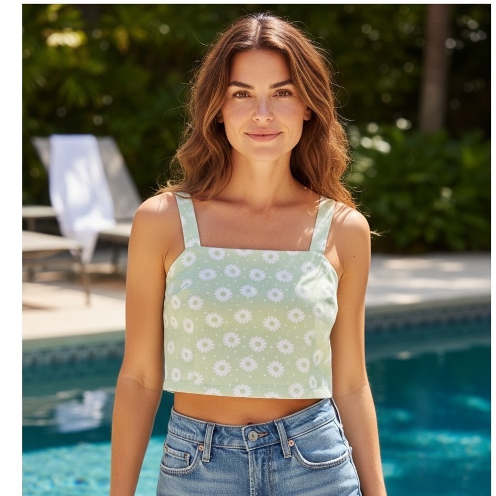 Altar'd State Sage Green Daisy Floral Crop Top Cottagecore Preppy Boho Festival